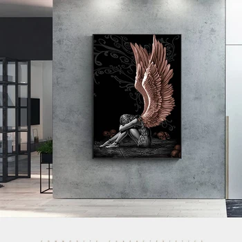 Scandinave Îngeri și Demoni Panza Pictura Gri Fata Aripi Postere si Printuri de Arta de Perete Imagini pentru Living Decorul Camerei Cuadro