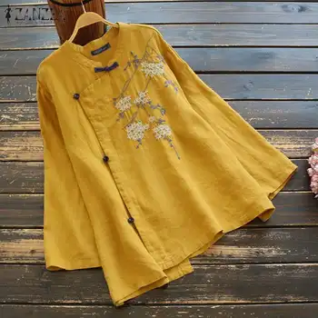 ZANZEA Femei Casual Lenjerie de pat din Bumbac Broderii Florale Bluza de Toamna cu Maneca Lunga Tricouri Femei Butoane Tunica Topuri Blusas Combinezon 5XL