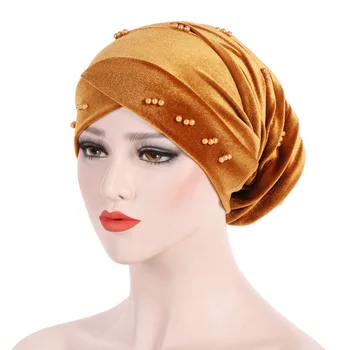Iarna Pălărie De Catifea Femei Turban De Sex Feminin Ștrasuri Din Mărgele Cancer Chimioterapie Beanie India Pălărie Musulman Pălării Lady Cap Coada Europene Rasta Pălării