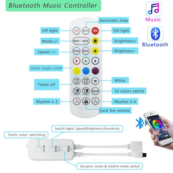 Noi de Muzică Bluetooth Lumini Benzi CONDUS 5M 10M 15M Panglică Flexibil rezistent la apa RGB de Craciun cu LED de 12V DC Adaptor de Alimentare