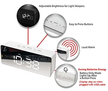 LED Oglindă Ceas Deșteptător Termometru Digital Display USB Estompat Amânare Temperatura Modul de Noapte Lumina Funcție de Memorie Ceas de Birou