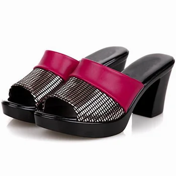 BEYARNE2019new femei sandale pentru femei papuci din piele groasa cu toc înalt bloc de culoare decor sandale femei, sandale E280