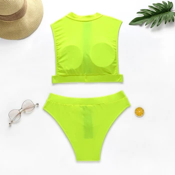 Noi Neon Verde Talie Mare Bikini 2020 Femei costume de Baie Femei Costume de baie Două Piese Bikini set Fermoar Scăldător Sport Costum de Înot