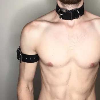 Goth dominare sexuala Sclavie Gât Inele PU Ham de Piele de sex Masculin Banderola Fetish Homosexuali Ham Reglabil Braț Inele Rave Cosplay Clubwear