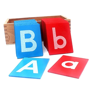 Jucărie pentru copii Montessori mai mici și de Capital Caz Șmirghel Albastru Litere Roșii Cutie de Lemn pentru Copilăria Timpurie Preșcolară Brinquedos Juguetes