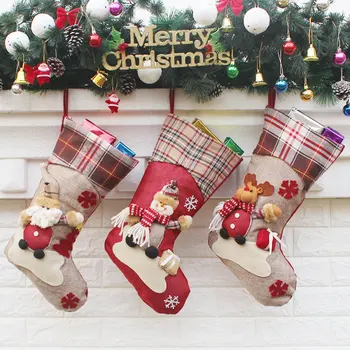 3 Buc/lot Mos craciun Ciorap Ciorap Pungi de Bomboane Pom de Crăciun Ornamets Pandantive Lenjerie Sac de Cadouri Pentru Copii Șemineu Agățat Decor