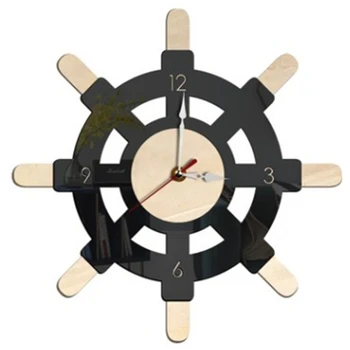 Fashion-Nautic Lemn Ceas De Perete Creative Cârma Stil Nordic Tăcut Acril Transparent Ceas Barcă Cu Pânze Volan Cârma Deco