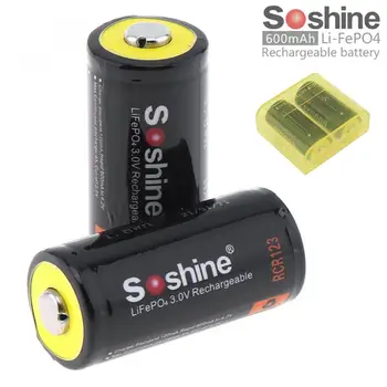 2 buc/lot Soshine 3V 600mAh 16340 RCR123 LiFePO4 Baterie Reîncărcabilă cu Protected PCB pentru Lanterne LED-uri Faruri