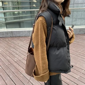 Vestă Fără Mâneci Pentru Femei De Iarnă Ține De Cald Puffer Jacheta Solidă Stand Guler Harajuku Uza Liber Moda Padded Vesta Stil Coreean