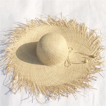 Moda de Sus Cupola Palarii de Plaja Pentru Femei 20cm Supradimensionate Rafie Doamnelor Pălărie de Vară Mare Paie, Pălării de Soare cu Ridicata Dropshipping