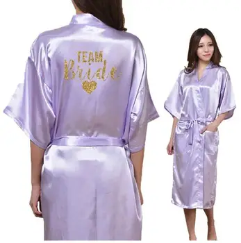 Mireasa Inima Echipa De Mireasa Inima De Aur Sclipici Print Kimono-Halat De Mătase Faux Femei Burlacelor Nunta Preparewea RobesFree Transport