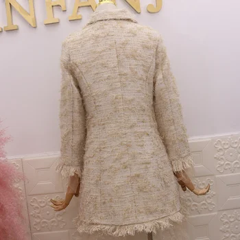 Abrigo de lana de tweed con doble botonadura de retales de malla epocă para mujer, Otoño Invierno