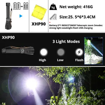 XHP90 Lanterna Led-uri Ultra Bright Lanterna USB de Încărcare Directă Cu Curea P90 Zoom Lumina Lanterna Camping Light Cu 3 Moduri de Comutare