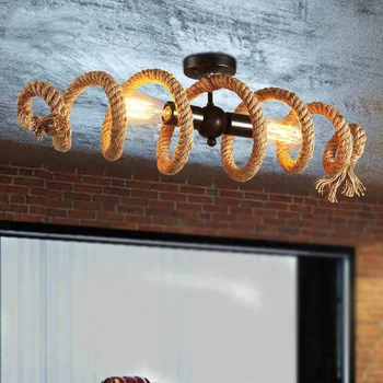 Retro loft Candelabru Studiu de Birou, Restaurant, sala de mese lampa Bar Coridor Pub Cafenea lumina de cânepă frânghie pandantiv lampă lampă de agățat