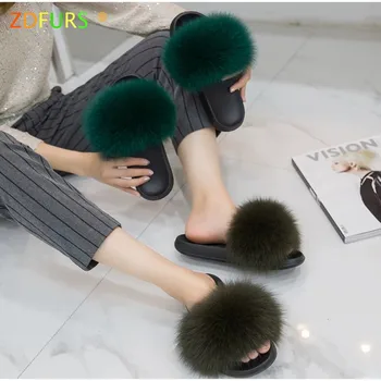 ZDFURS* 2019 Vânzare Fierbinte de Vară Blană de Vulpe Papuci EVA Unic de Moda Blană Slide-uri de Femei Pantofi de Plaja Femei Flip Flops Bomboane de Culoare