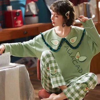 Noua Toamna Iarna Set de Pijama Pentru Femei din Bumbac Sleepwear 2 Seturi de Piese Femme Noapte Casual Homewear Body de Dimensiuni Mari