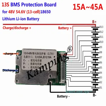 Original Protecție BMS PCB Este Potrivit pentru 48V / 54.6 V 13s 18650 baterie Reîncărcabilă Litiu-Ion Baterie Pack 15-45a Biciclete Electrice