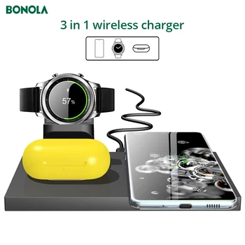BONOLA 3 In 1 Încărcător Wireless Qi 10W Rapid încărcător Wireless Pentru Samsung GalaxyS20/Note20 Galaxy Muguri/Ceas wireless charging pad