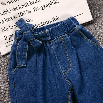 Fete Denim Pantaloni Largi Copii Trunchiate Pantaloni Arc Betelie Drept-Picior Pantaloni Coreean Casual Pantaloni Largi