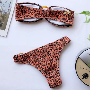 Încrețită Leopard Bikini Brazilian 2020 Femei Inele de Costume de baie Femei costume de Baie Două piese set de Bikini Bandeau face baie Costum de Baie