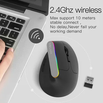 Delux M618C Mouse Wireless Ergonomic Vertical 6 Butoane Mouse de Gaming RGB 1600 DPI mouse-urile Optice Pentru PC, Laptop
