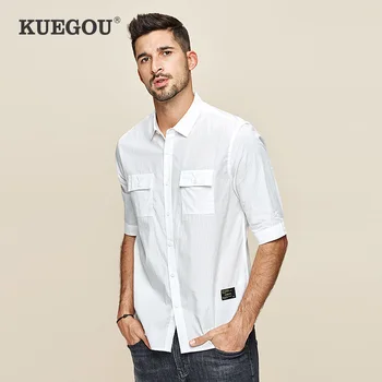KUEGOU Brand pentru Bărbați tricou maneci scurte de primăvară pentru Bărbați agrement moda simplu scule cămașă de vară, de sus Î. hr.-8837