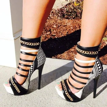 LAIGZEM Femei de MODA mai Multe Culori Sandale cu Platforma Zip Spate Stiletto Lanțuri Sandalia Pantofi Doamnelor Femeie de Mari Dimensiuni 34-52