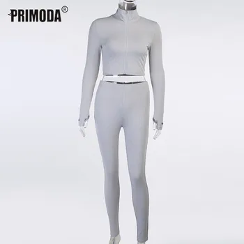 Două Piese de Costume de Femei Set Activewear Elastic se Potrivesc Crop Top cu Fermoar Jambiere Lungi Potrivire Set Trening de sex Feminin 10 Culori PR051M