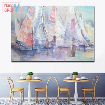 Stil scandinav Panza Pictura Barcă cu pânze Pe Mare de Imprimare Pictură în Ulei Arta de Perete Peisaj Imagine pentru Camera de zi Decor Acasă