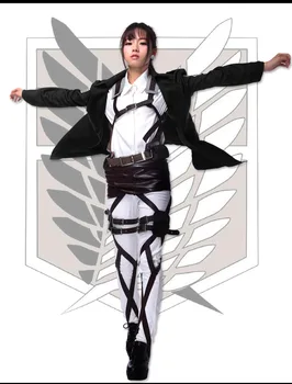 Hot Nou Shingeki nu Kyojin Levi Rivaille Jacheta Pelerina Adult cosplay costum Atac pe Titan Șal Negru Curea Costum de pantaloni Scurți din Piele