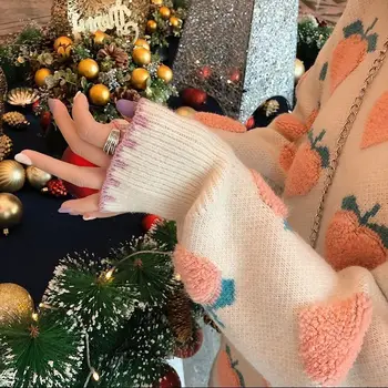 Piersic capsuni pulover feminin stil de colegiu 2020 nou vrac exterior purta toamna si iarna gros uzura interioara moda pulover