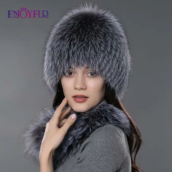 Femei caciula de blana eșarfă set pentru iarna naturala de vulpe blană eșarfă și pălărie de culoare solidă noua moda de stradă trage pălărie și eșarfă