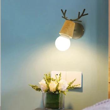 Nordic Coarne de Cerb LED Lampă de Perete Modernă Elan Lemn Masiv Zid de Lumina E27 Bec Sconces Perete pentru Acasă Decoartion Dormitor, Hol
