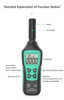 Handheld Câmp Electromagnetic de Radiație Tester LCD Digital EMF Meter Radiații Electromagnetice Tester cu Iluminare din spate cu Lanterna