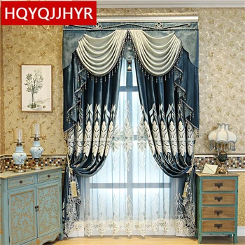 Albastru inchis Europene de lux de top flanel Draperii pentru Camera de zi de decorare cu înaltă calitate Voile Perdea pentru Dormitor