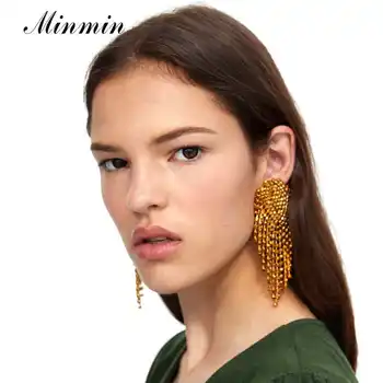 Minmin Declarație de Cristal de Aur Mare Ciucure Lung Picătură Cercei pentru Femeile de Lux Stras Cercei Moda Bijuterii 2019 EH1246