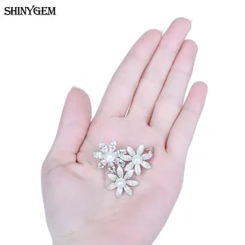 SHINYGEM Cristal Natural Brosa Floare Stras Perla Coajă Micro Pave Cubic Zirconia Femei Trendy Bijuterii Fine Accesorii