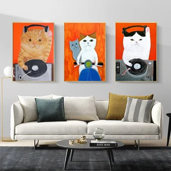 Desene animate amuzante-Pisica Juca Chitara Postere si Printuri Panza Pictura pe Perete Fotografia pentru Camera de zi Dormitor Copii Home Decor Pepinieră