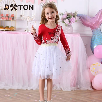 DXTON Noi Maneca Lunga Copii Rochie Pentru Fete de Flori Aplici Printesa Rochie de Fete Petrecere Vestidos Copii 2019 Costume de Crăciun