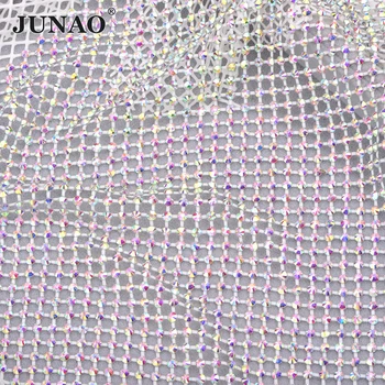 JUNAO 30x40cm Alb AB Cristal ochiurilor de Plasă Tesatura Elastica de Sticlă, Stras Trim Gol Strass Crystal Net pentru Haine Rochie Decor