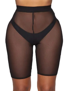 Noul Talie Inalta Femei Sexy Neon Negru Roz Perspectivă Ochiurilor De Plasă Pur Înot Pantaloni Scurți Bikini Vara Capacul De Jos În Sus Solid Beachwear