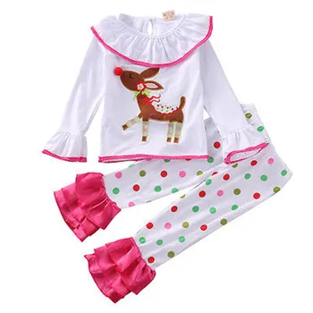NEWBABY Copilul copil Fete Cerb de Crăciun tricou +Pantaloni Jambiere Pijama Set de Pijamale Copii Toamna Iarna îmbrăcăminte de noapte de Vârstă 1-6Y