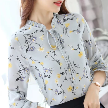 Blusas 2021 Primăvară Noua Moda Femei Șifon Bluza Camasa Maneca Lunga Topuri Casual Bluza Slim Pentru Femei Îmbrăcăminte De Imprimare Doamnelor Tricou
