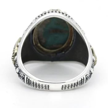 S925 argint naturale de piatră de turcoaz inel barbati, verde natural turc inel de piatră prețioasă pentru bărbați bijuterii