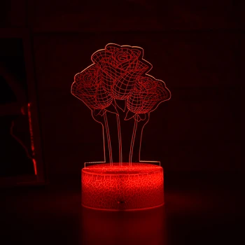 Mai nou Copil Lumina de Noapte 3D LED Lumina de Noapte Creative Masă Lampă de Noptieră Romantic Rose lumină Copii Gril Acasă Decorare Cadou