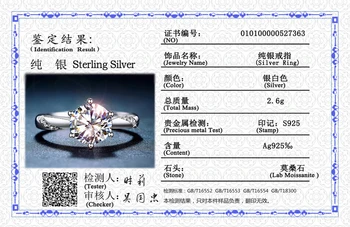 Gratuit Trimis Certificat Reale 925 Argint Masiv 6mm 1.0 ct Diamant de Zirconiu 6 Vârfuri de Logodnă Solitaire Inel de Nunta Pentru Femei