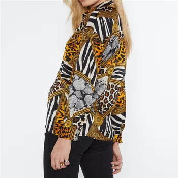 Femei Topuri si Bluze Leopard Lanț Vintage Bluza Șifon Cămașă Casual V-Neck Bluza Office Doamnelor Topuri Blusas Plus Dimensiune