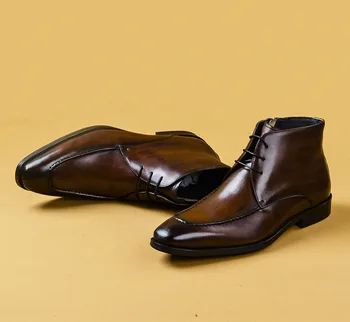De înaltă Calitate de Toamnă pentru Bărbați Chelsea Cizme Genuine Piele de Vacă Mens Rochie de Boot Pantofi de Mireasa Dantelă-Up Martins Cizme Omul Negru Maro