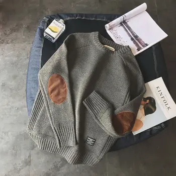 2019 Departamentul de Epocă Pulover bărbați Colegiul Stil Patch despicare contrast de culoare gât rotund tricotaje moda pentru bărbați pulover