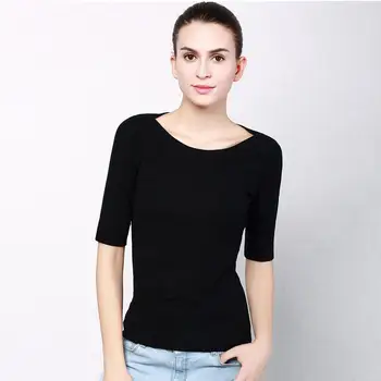 Bumbac pentru Femei T-shirt Slash Gât Scurt Maneca tricou femei se potrivesc de Top Lady Negru Alb Gri Galben Shir